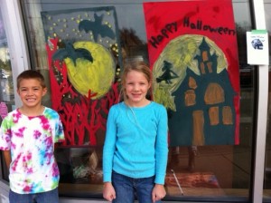 Newtonville Halloween window painting, Newton window painting, Saylor, kids window painting