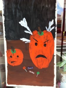 Newtonville Halloween window painting, Newton window painting