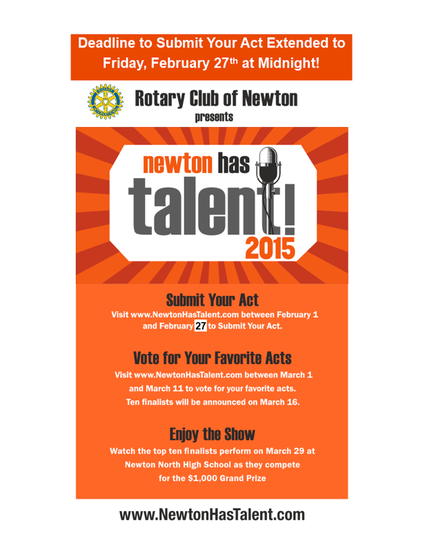 Newton Has Talent: Apply by Midnight Tonight!