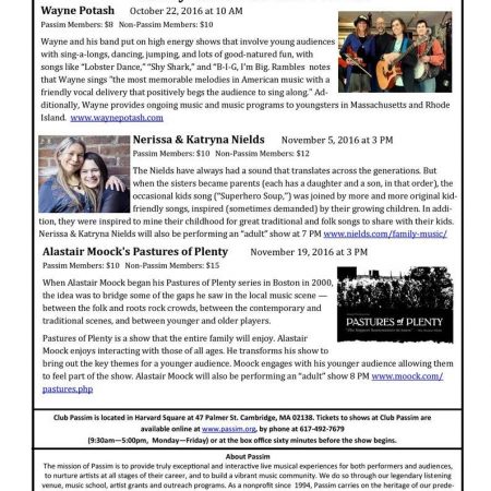 Fall Family Shows at Club Passim in Cambridge